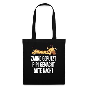 Zähne Geputzt Lustige Giraffe Schlaf Spruchmotiv - Stoffbeutel - Schwarz - Vorne