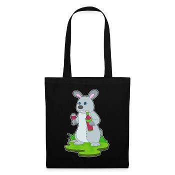 Hase Flasche Rotwein - Stoffbeutel - Schwarz - Vorne