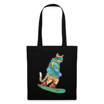 Katze Snowboarder Snowboard - Stoffbeutel - Schwarz - Vorne