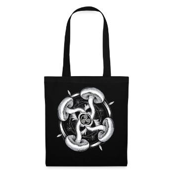 Psychedelische Pilze Triskelion | Mystische Symbolkunst - Stoffbeutel - Schwarz - Vorne