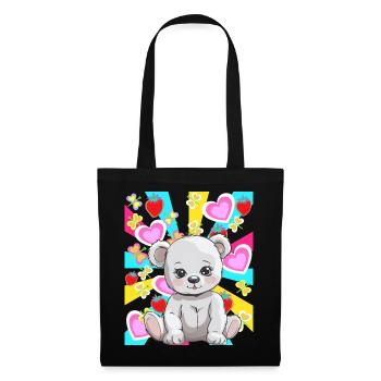 Ours en peluche rétro Ours ours Enfants Bébé des années 80 - Sac en tissu - noir - Devant