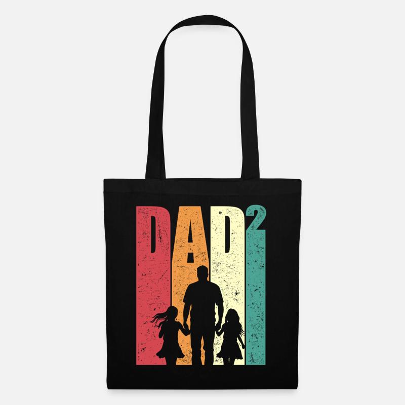 Dad Hoch 2 Vater Zwei Töchter Retro Papa Geschenk - Stoffbeutel - Schwarz