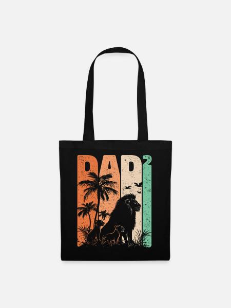 Retro Löwe Design Dad Hoch 2 Väter Geschenk - Stoffbeutel - Schwarz