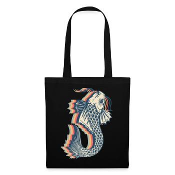 Koi Fisch Karpfen Nishikigoi Japan Retro Line Art - Stoffbeutel - Schwarz - Vorne