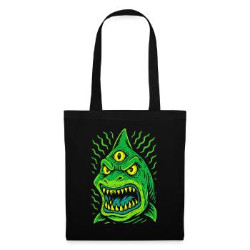 Three-eyed neon shark with fangs - Tote Bag - black - Front