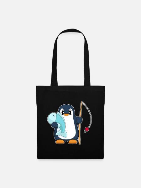Pinguin Angler Fisch Angeln - Stoffbeutel - Schwarz