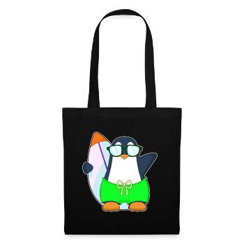 Pinguin Surfen Surfbrett Sommer - Stoffbeutel - Schwarz - Vorne