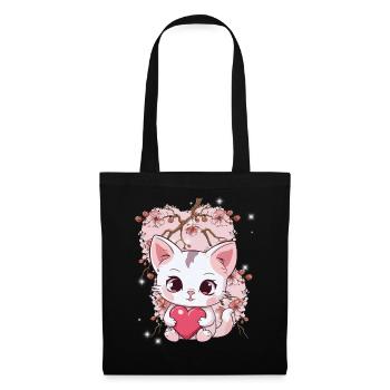 Cherry Blossom Cat Cats Heart Hearts Kids - Tote Bag - black - Front