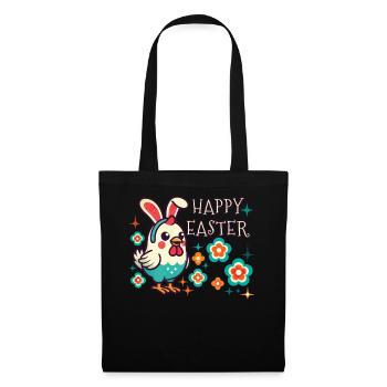 Ostern Retro Happy Easter Huhn Blume - Stoffbeutel - Schwarz - Vorne