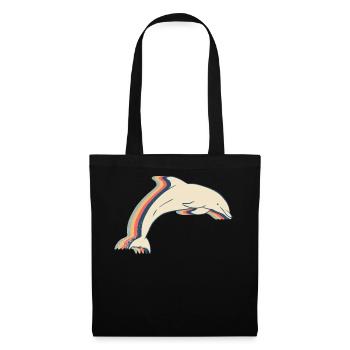 Delphin Ozean Tier Retro Line Art - Stoffbeutel - Schwarz - Vorne