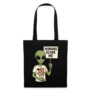 Alien Extraterrestre avec de l’humour - Les humains me font peur - Sac en tissu - noir - Devant