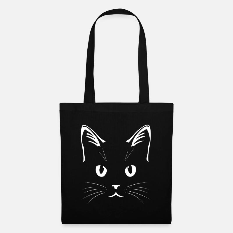 Weißes Katzengesicht – Line-Art Design - Stoffbeutel - Schwarz