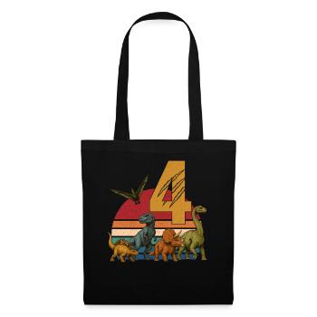 Rétro dinosaure Dino anniversaire 4 ans cadeau - Sac en tissu - noir - Devant
