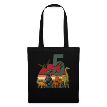 Dino Anniversaire 5 ans Rétro dinosaure cadeau - Sac en tissu - noir - Devant