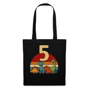 5 Years Retro Dinosaur Kids Birthday Dino - Tote Bag - black - Front