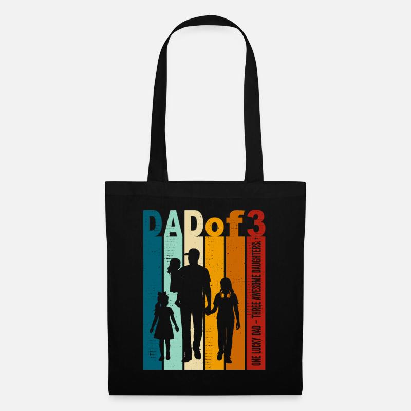 Papa & 3 Töchter Geschenk Design Vatertag - Stoffbeutel - Schwarz
