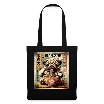 Ramen Pug Dog Grunge Poster Style - Tote Bag - black - Front