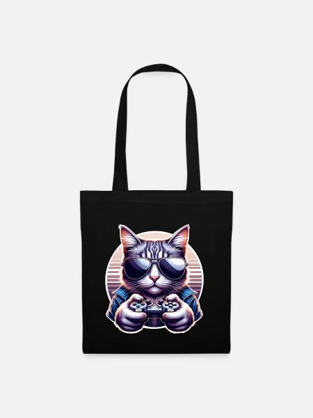 Katze Gamer Gaming Nerd - Stoffbeutel - Schwarz