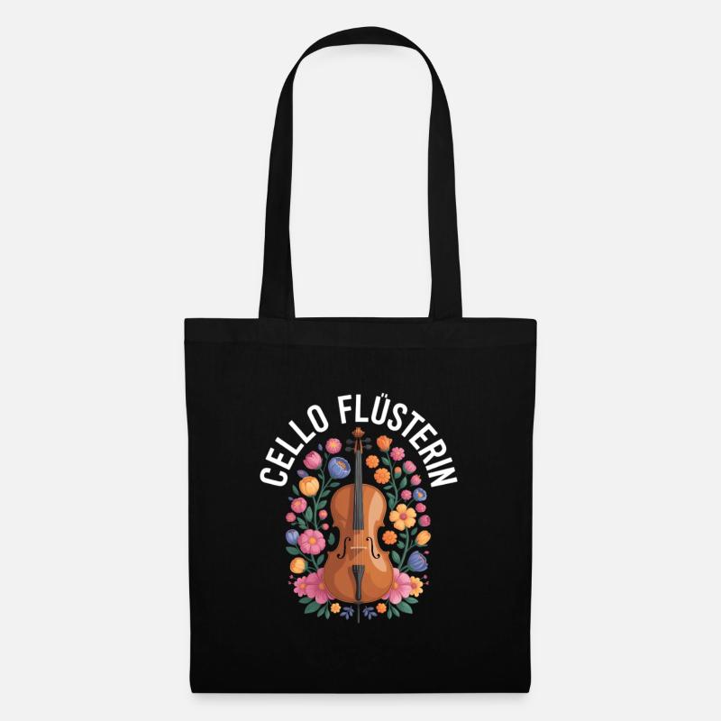 Cello Flüsterin mit Blumen Cellistin - Stoffbeutel - Schwarz