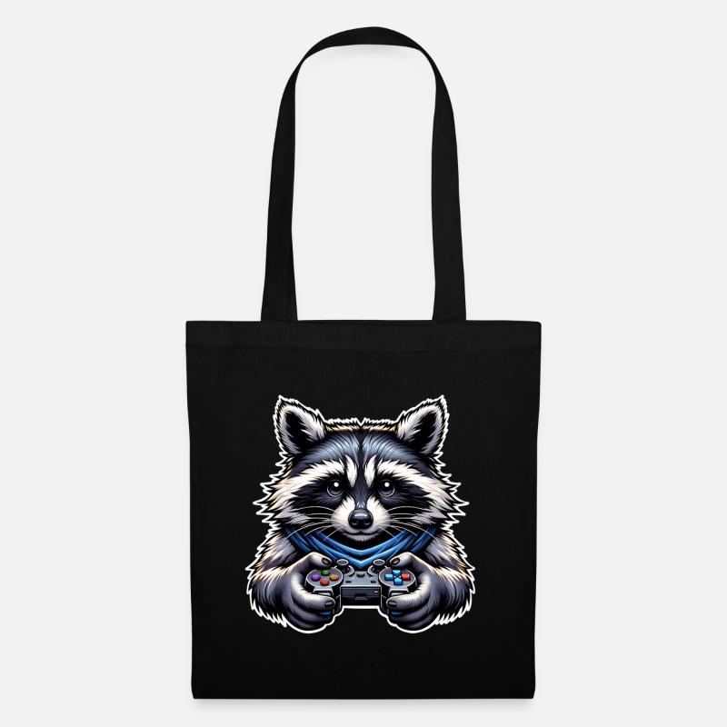 Waschbär Gamer Gaming Nerd - Stoffbeutel - Schwarz