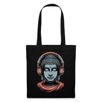 Buddha mit Kopfhörern Achtsamkeit Musik Boho Zen - Stoffbeutel - Schwarz - Vorne