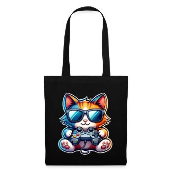 Katze Gaming Gamer - Stoffbeutel - Schwarz - Vorne