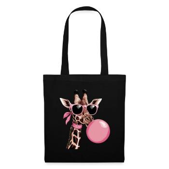 Lustige rosa Giraffe mit Brille und Blase - Stoffbeutel - Schwarz - Vorne