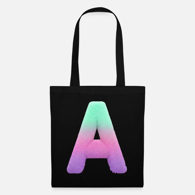 A Buchstabe mi Fell Effekt und Pastell Farbverlauf - Stoffbeutel - Schwarz