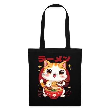 Chaton avec des ramen dans le style kawaii - Sac en tissu - noir - Devant