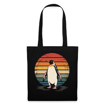 Vintage Pinguin Sonnenuntergang Design - Stoffbeutel - Schwarz - Vorne