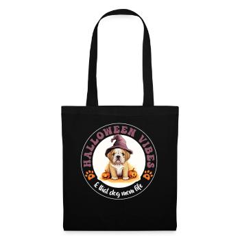 Halloween Witch Hat Pumpkin Dog Bulldog - Tote Bag - black - Front