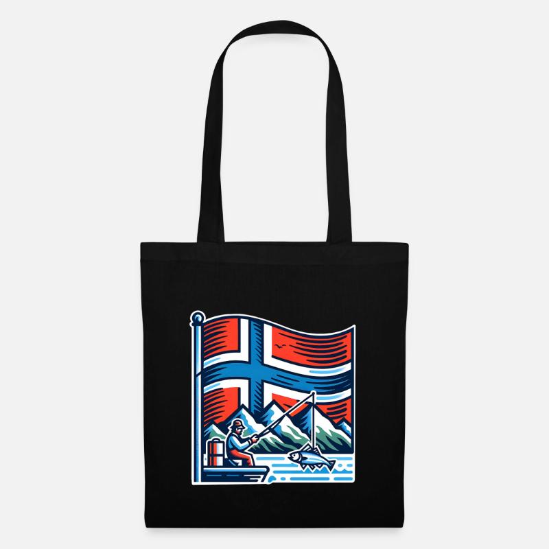 Norwegen Angeln Boot - Stoffbeutel - Schwarz