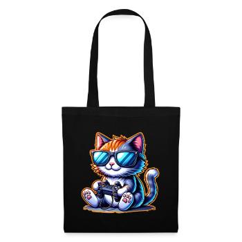 Katze Gaming Gamer - Stoffbeutel - Schwarz - Vorne