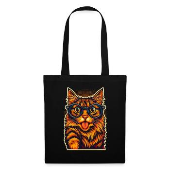 Lebendige Katzenillustration mit Brille, Liebeskatzen - Stoffbeutel - Schwarz - Vorne