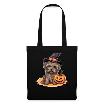 Halloween Witch Hat Pumpkin Dog Yorkshire Terrier - Tote Bag - black - Front