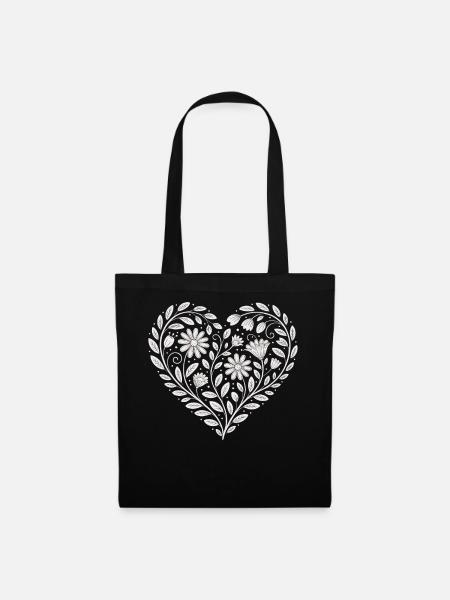 Blumenherz Muster Florist - Stoffbeutel - Schwarz