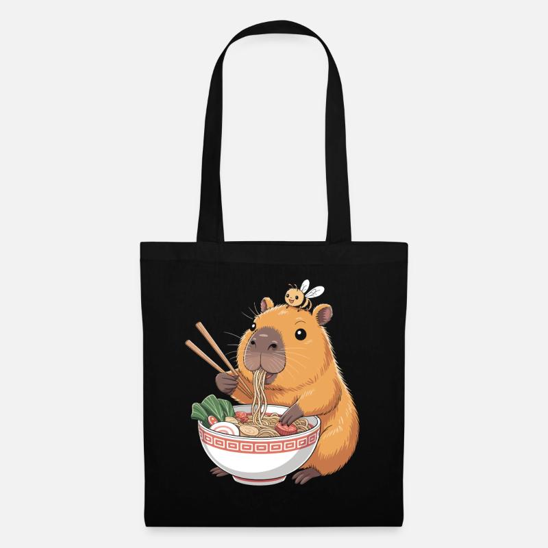 Capybara Ramen Kawaii With Bee - Tote Bag - black