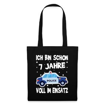7 Geburtstag Polizei Geschenk Junge 7 Jahre - Stoffbeutel - Schwarz - Vorne