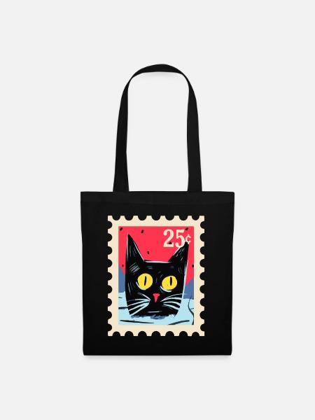 Kunstvoller Katze als Briefmarke - Stoffbeutel - Schwarz