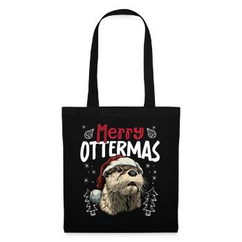 Merry Ottermas Lustiges Otter Weihnachtsmotiv - Stoffbeutel - Schwarz - Vorne