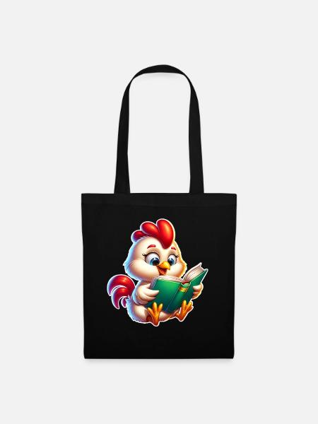 Huhn Buch Lesen - Stoffbeutel - Schwarz