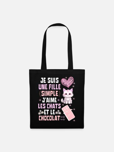 Je suis une fille Simple Chats et Chocolat - Sac en tissu - noir