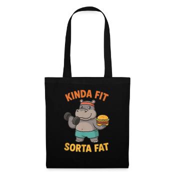 Kinda Fit Sorta Fat Funny Gym Cute Hippo Retro - Stoffbeutel - Schwarz - Vorne