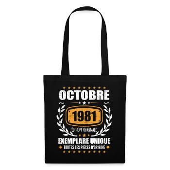 Jahrgang Oktober 1981, Oktober 1981 Retro Geschenk - Stoffbeutel - Schwarz - Vorne