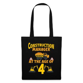 Construction Party 4th Birthday 4 Years Old truck - Tote Bag - black - Front