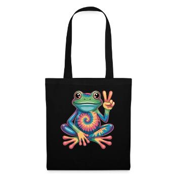  Frosch Tie-Dye Hippie Peace Zeichen - Stoffbeutel - Schwarz - Vorne