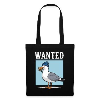 Illustration d'une mouette avec des frites et un bonnet - Sac en tissu - noir - Devant