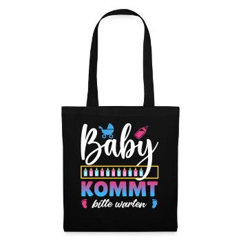 Bald Mama BABY KOMMT BITTE WARTEN Lustig - Stoffbeutel - Schwarz - Vorne
