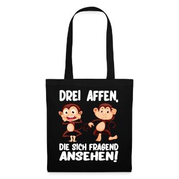 Drei Affen die sich fragend ansehen Lustig - Stoffbeutel - Schwarz - Vorne