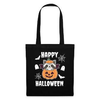 Raccoon Happy Halloween Pumpkin Bat Costume - Tote Bag - black - Front